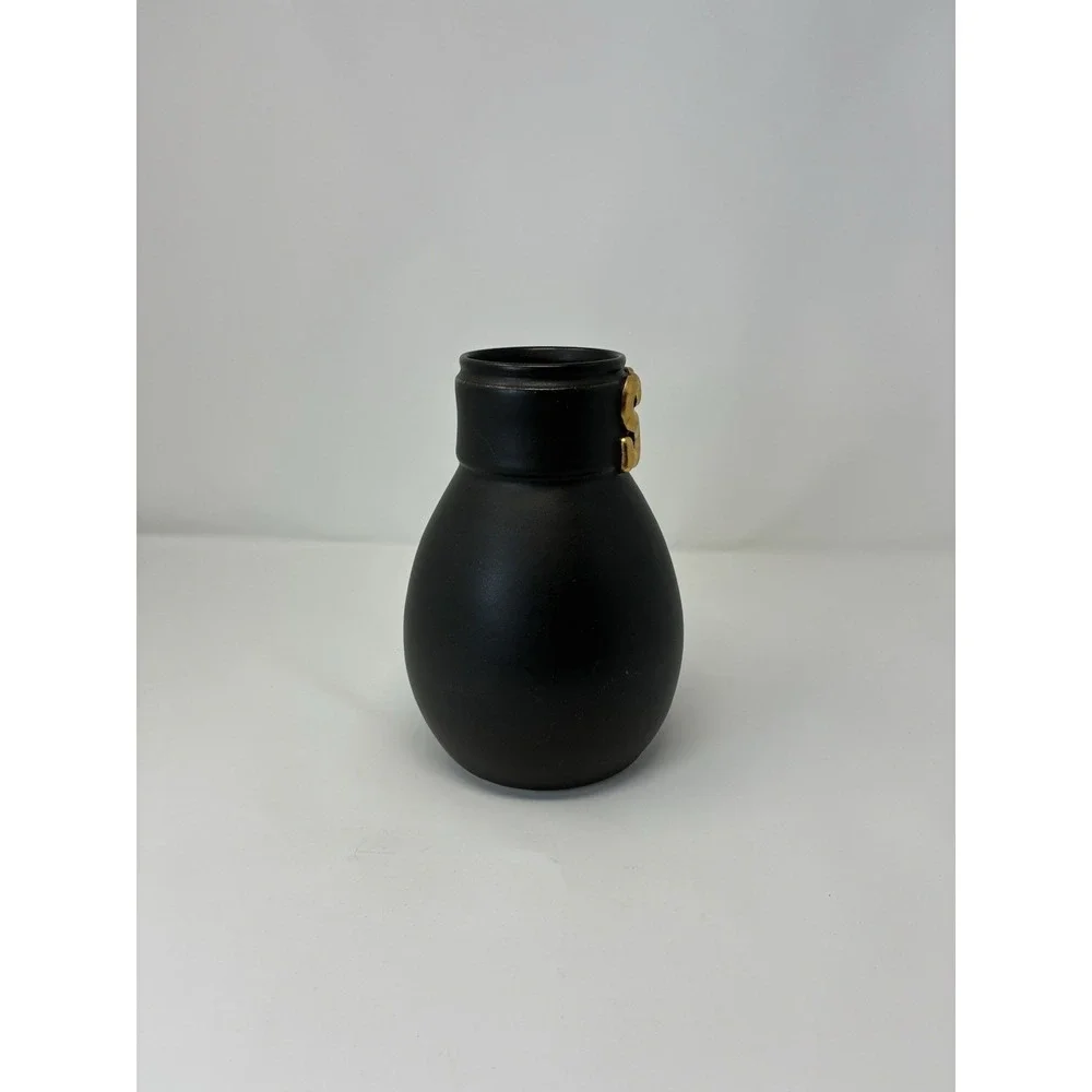 Amanda Wright Studio YES SIR Vase Set Black Gold Ceramic Art Pottery Signed